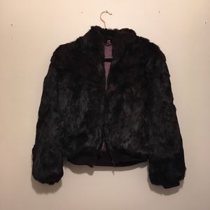 Brown Genuine Rabbit Fur Bomber Jacket